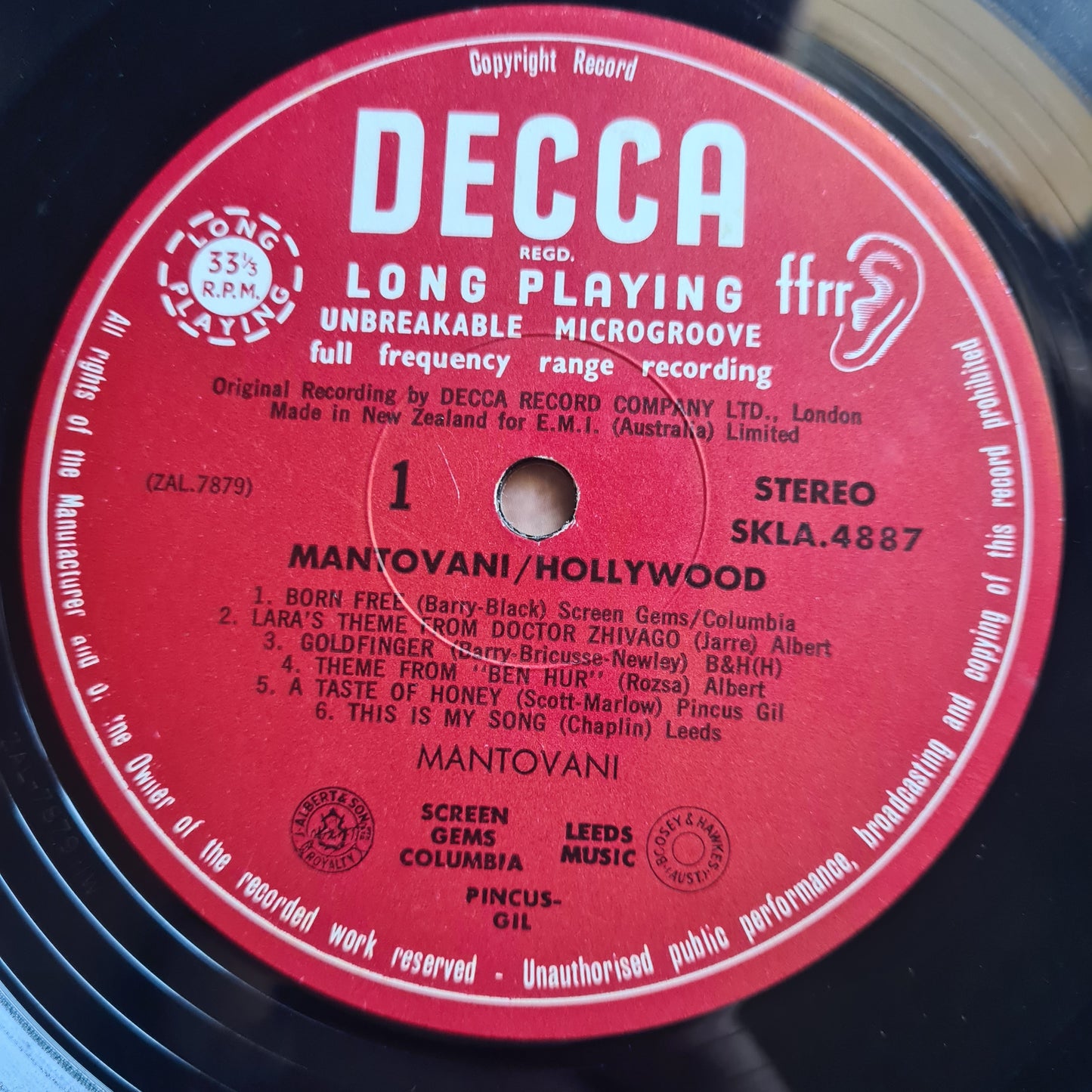 Mantiovani – Hollywood - 1967 - Vinyl Record LP