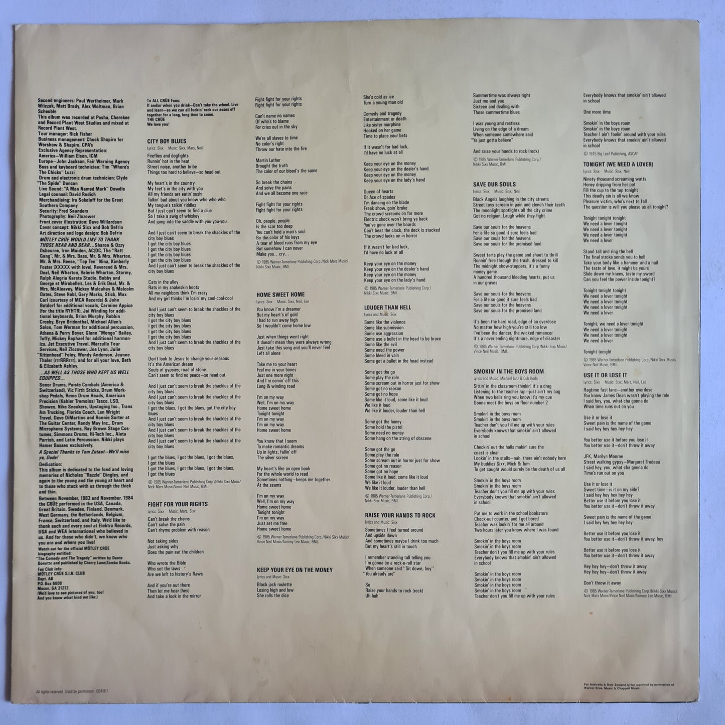 Motley Crue – Theatre Of Pain - 1985 (Australian Pressing) - Vinyl Record LP