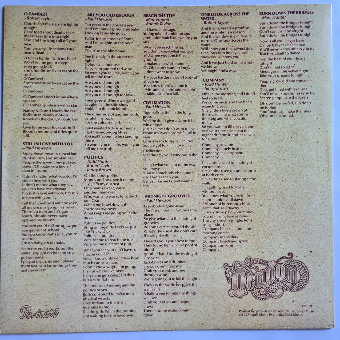 Dragon – Ozambezi - 1978 - Vinyl Record LP