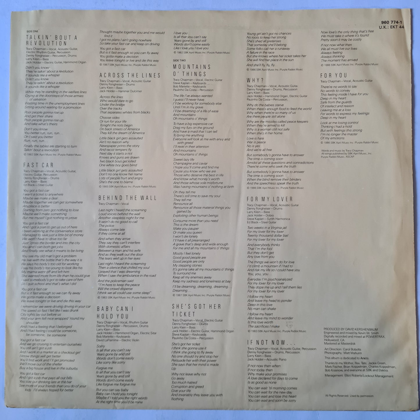 Tracy Chapman – Tracy Chapman - 1988 - (Irish Pressing) - Vinyl Record LP