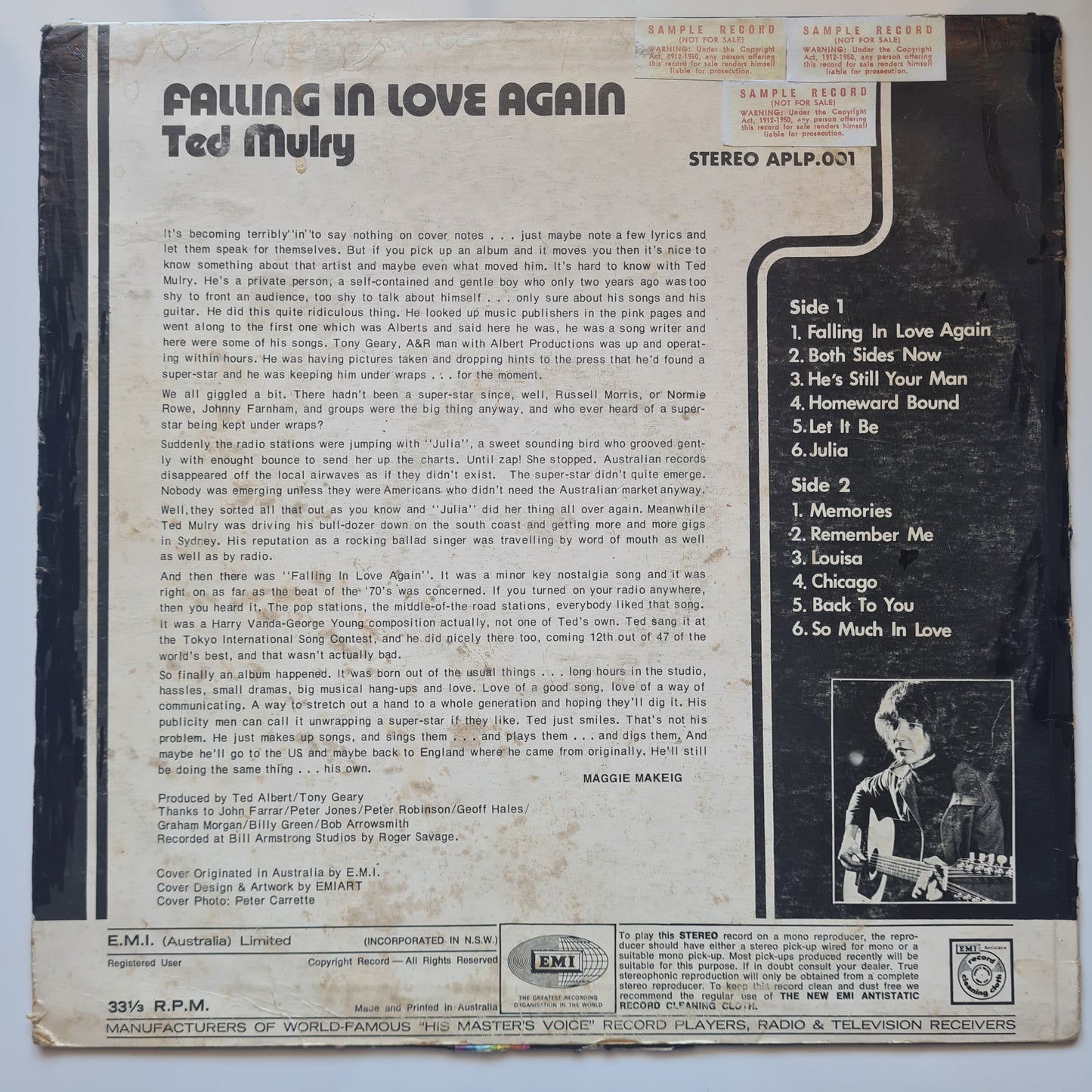 Ted Mulry – Falling In Love - 1971 (1st pressing Parlophone Label) - Vinyl Record LP