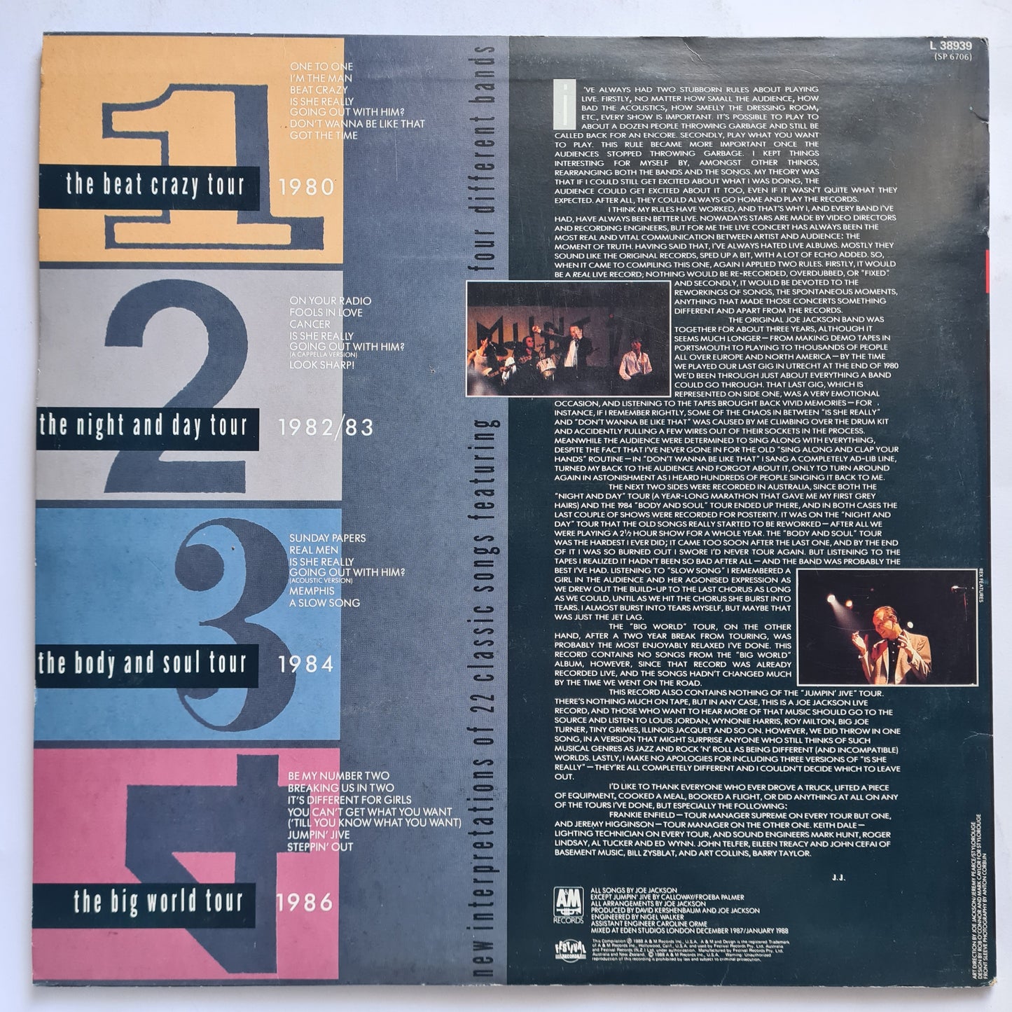Joe Jackson – Live 1980/86 - 1988 - Vinyl Record 2LP