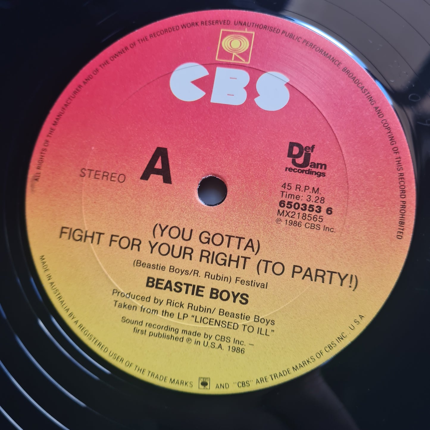 Beastie Boys – (You Gotta) Fight For Your Right (To Party!) - 1987 (12inch Single Australian Pressing) - Vinyl Record (NM)