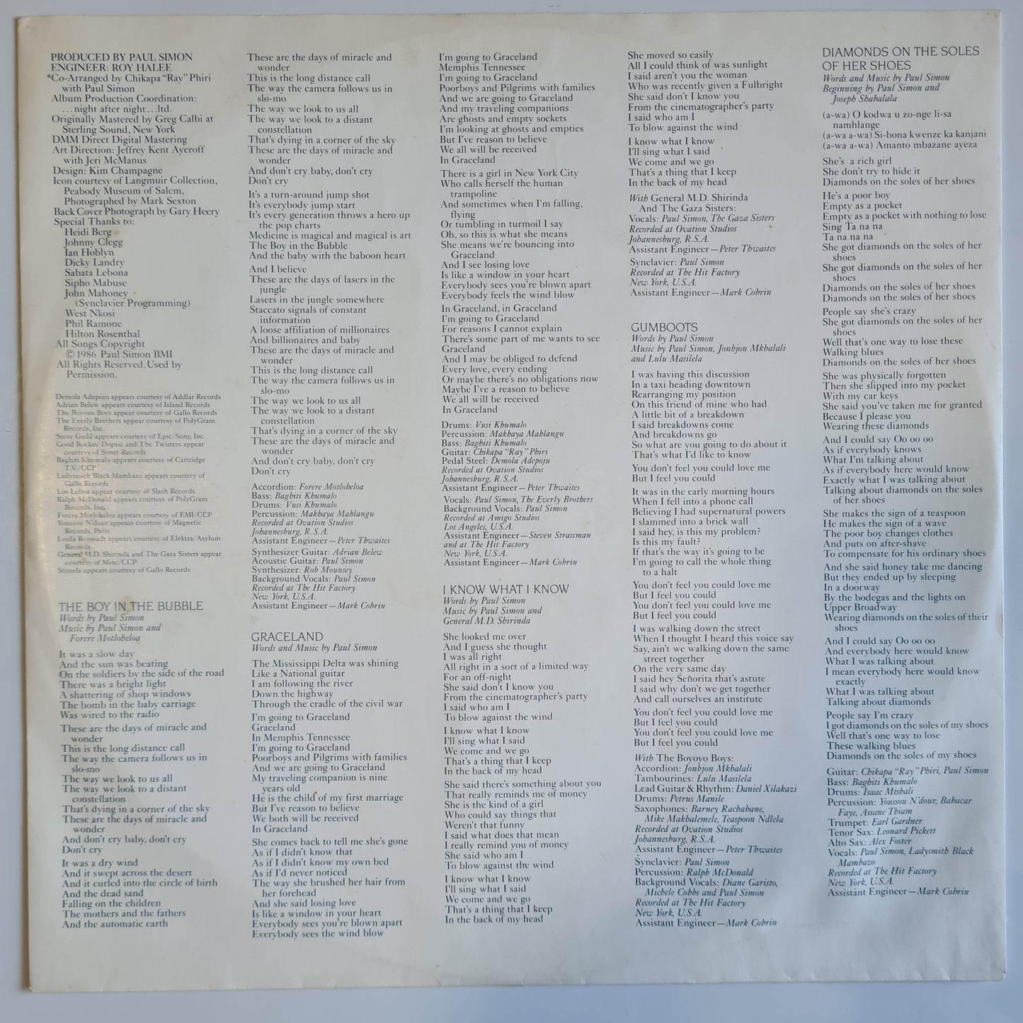 Paul Simon – Graceland - 1986 - Vinyl Record LP