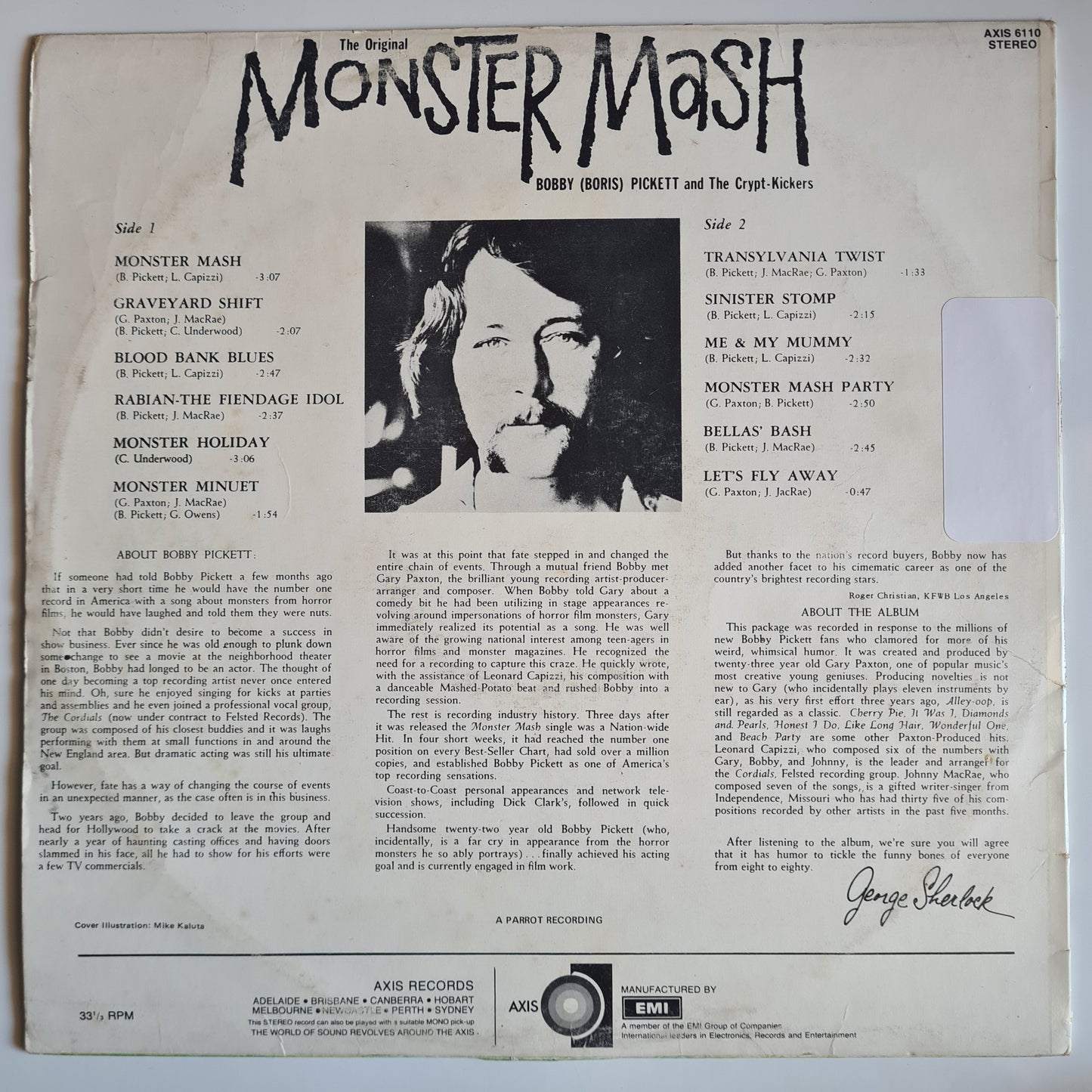 Bobby (Boris) Pickett And The Crypt-Kickers  – The Original Monster Mash - 1973 - Vinyl Record LP