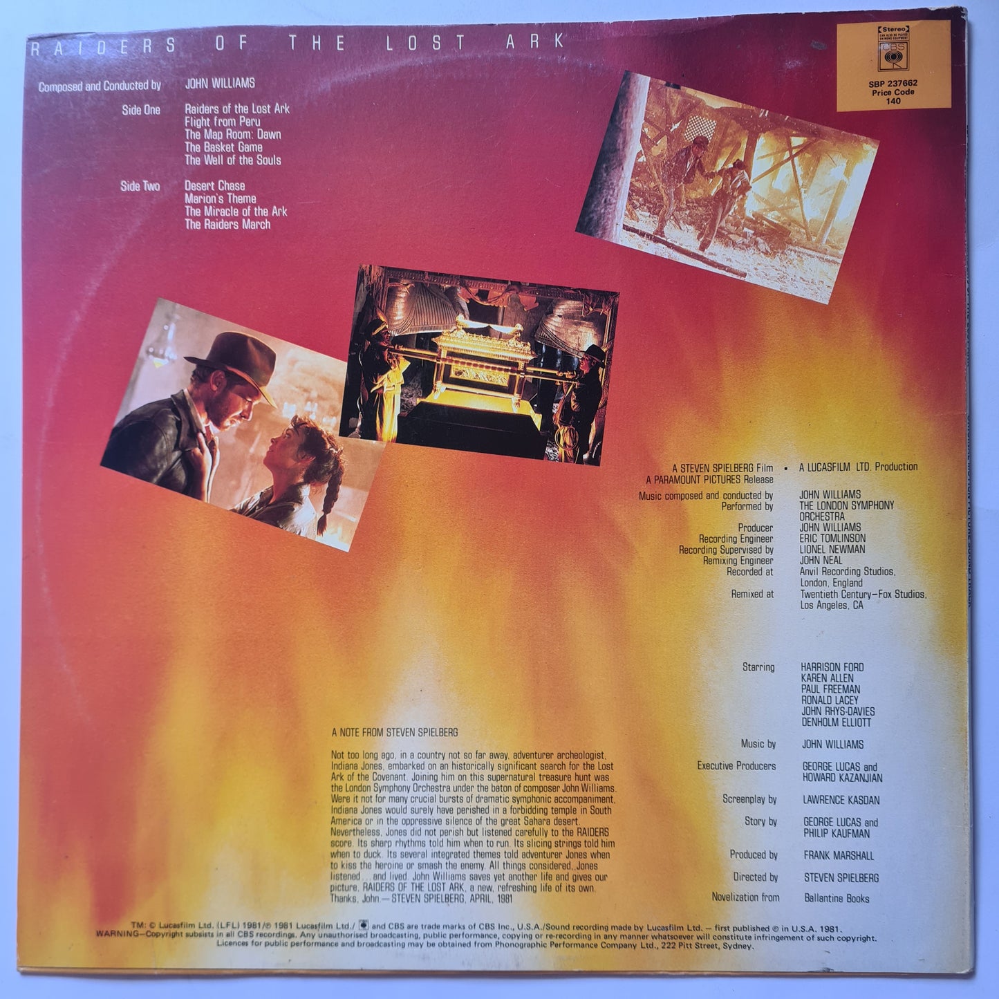 John Williams – Indiana Jones: Raiders Of The Lost Ark (Original Motion Picture Soundtrack)- 1981 - Vinyl Record LP