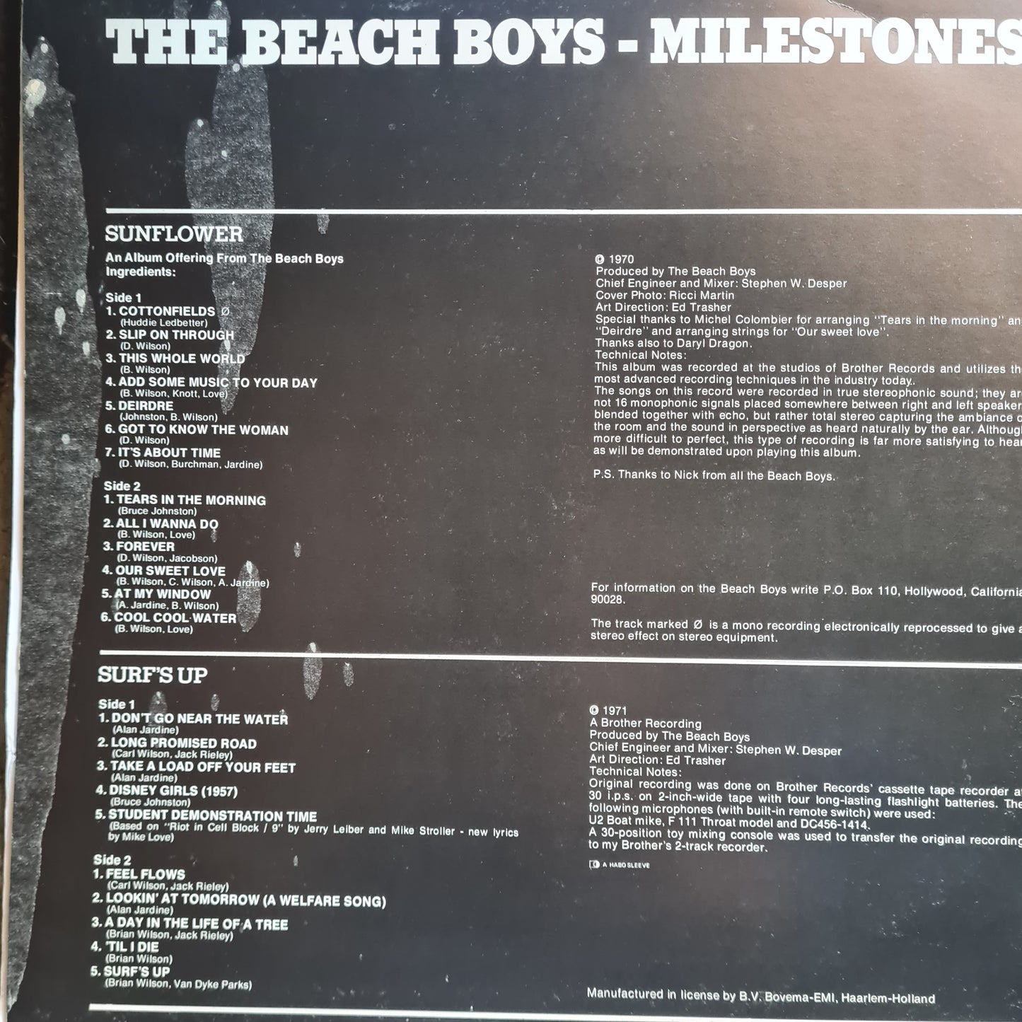 The Beach Boys – Sunflower (1970) / Surf's Up (1971) - 70's Netherlands Pressing - 2LP Vinyl Record