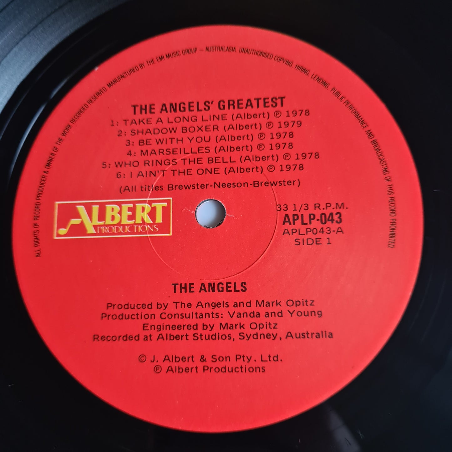 The Angels – The Angels Greatest - 1980 (1987 Red Label- Near Mint looks unplayed) - Vinyl Record LP