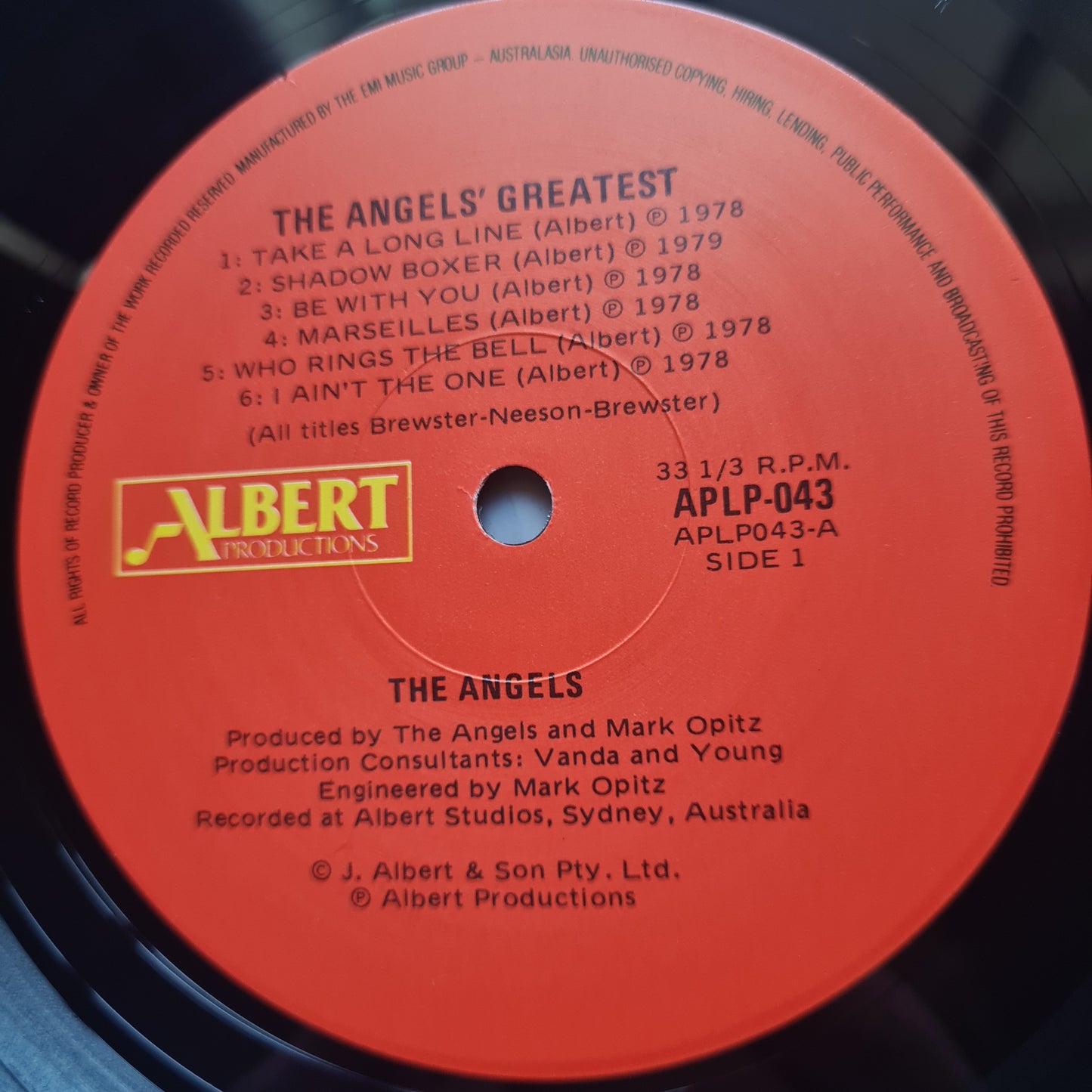 The Angels – The Angels Greatest - 1980 (1987 Red Label Pressing) - Vinyl Record LP (Near Mint looks unplayed)
