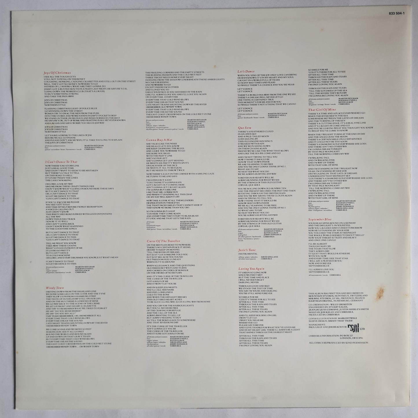 Chris Rea – Dancing With Strangers - 1987 - Vinyl Record LP