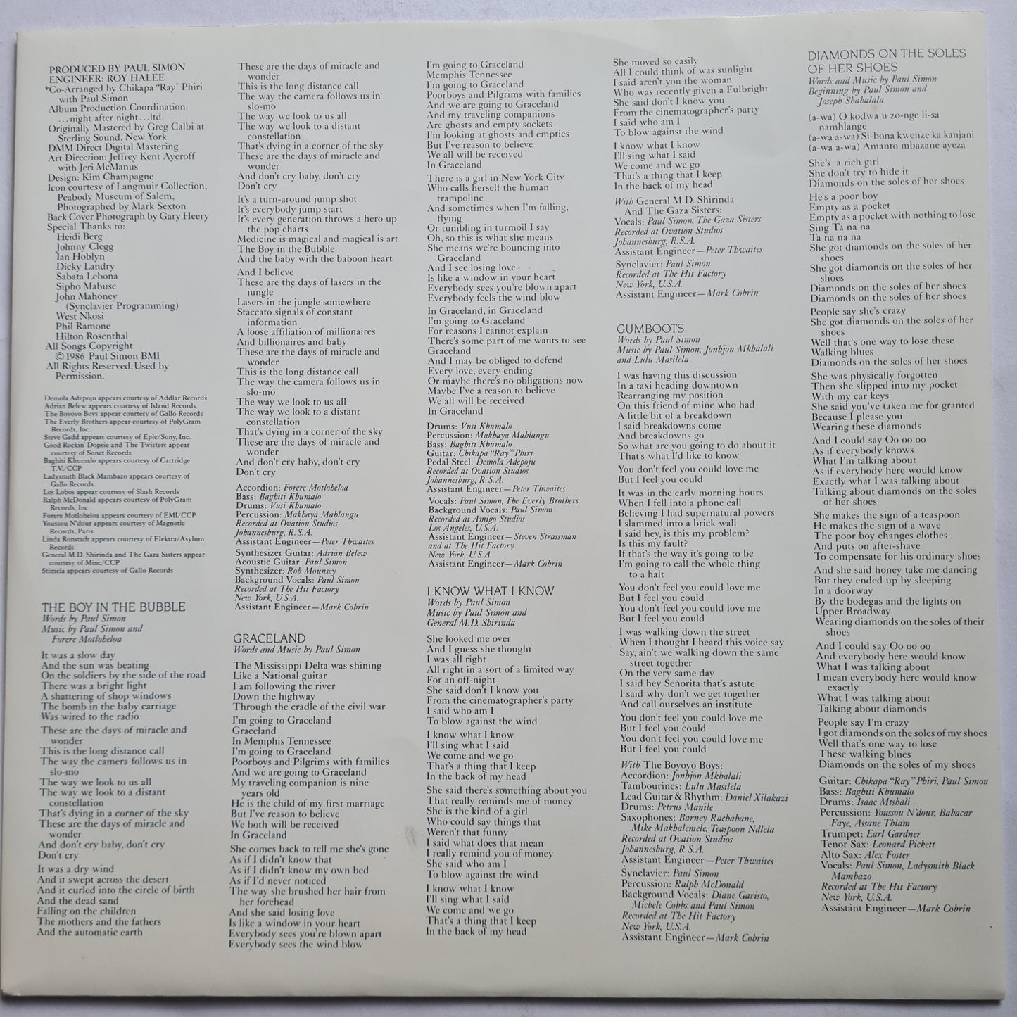 Paul Simon – Graceland - 1986 - Vinyl Record LP