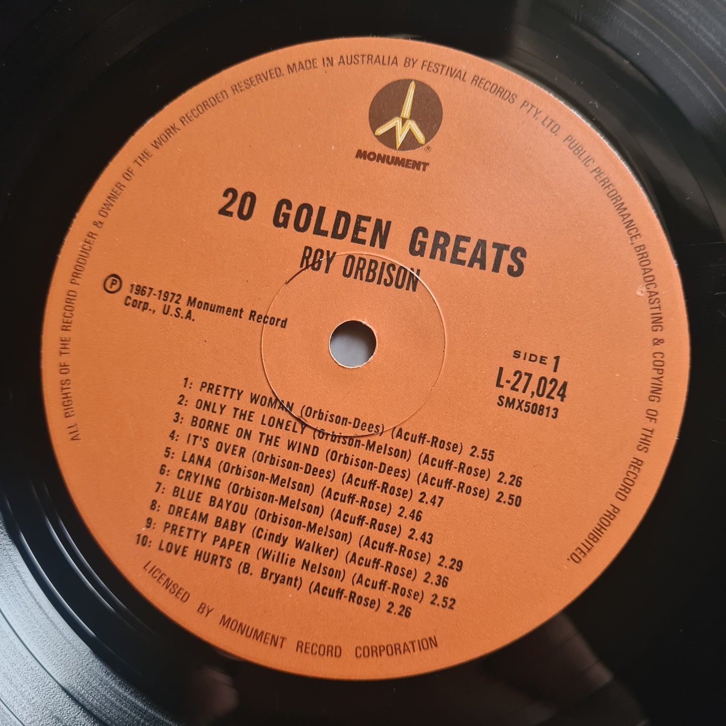 Roy Orbison - 20 Golden Greats – 1972 - Vinyl Record LP