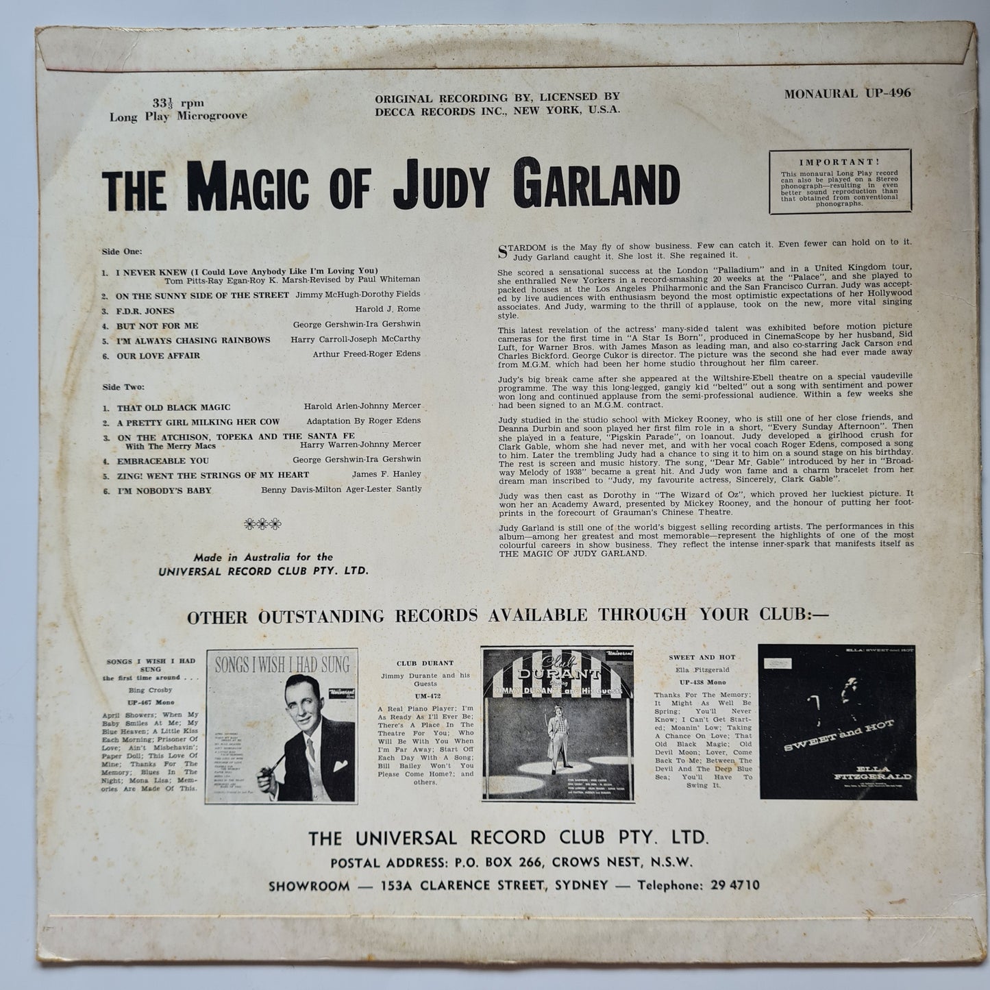 Judy Garland  – The Magic Of Judy Garland - 1961 - Vinyl Record LP