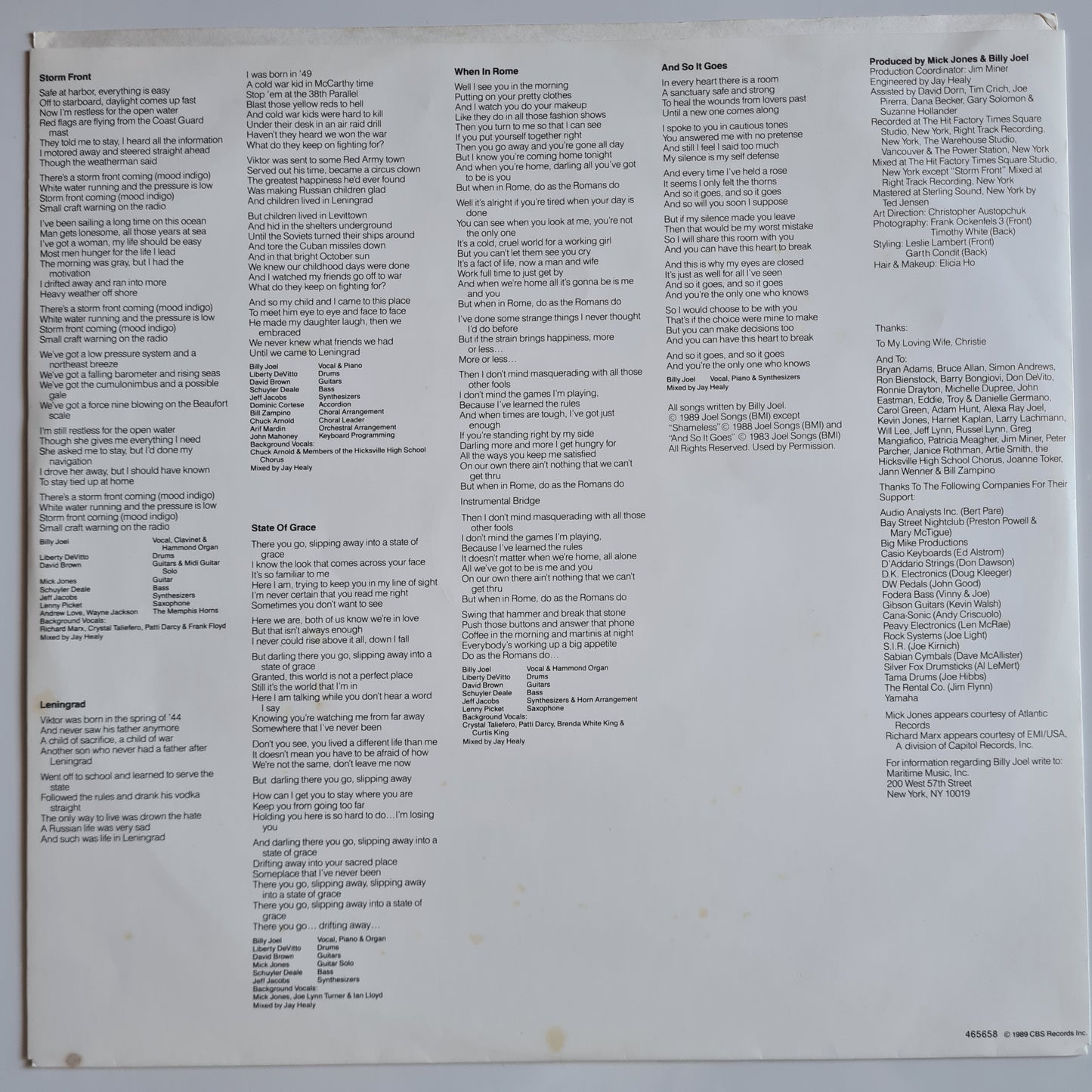 Billy Joel – Storm Front - 1989 - Vinyl Record LP (near mint)