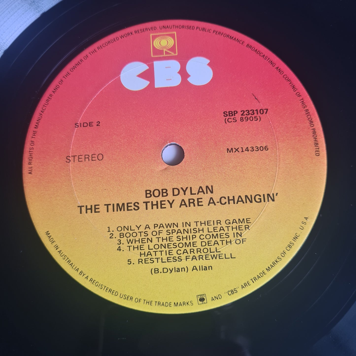 Bob Dylan – The Times They Are A-Changin' - 1964 (late 70's Australian Pressing) - Vinyl Record LP