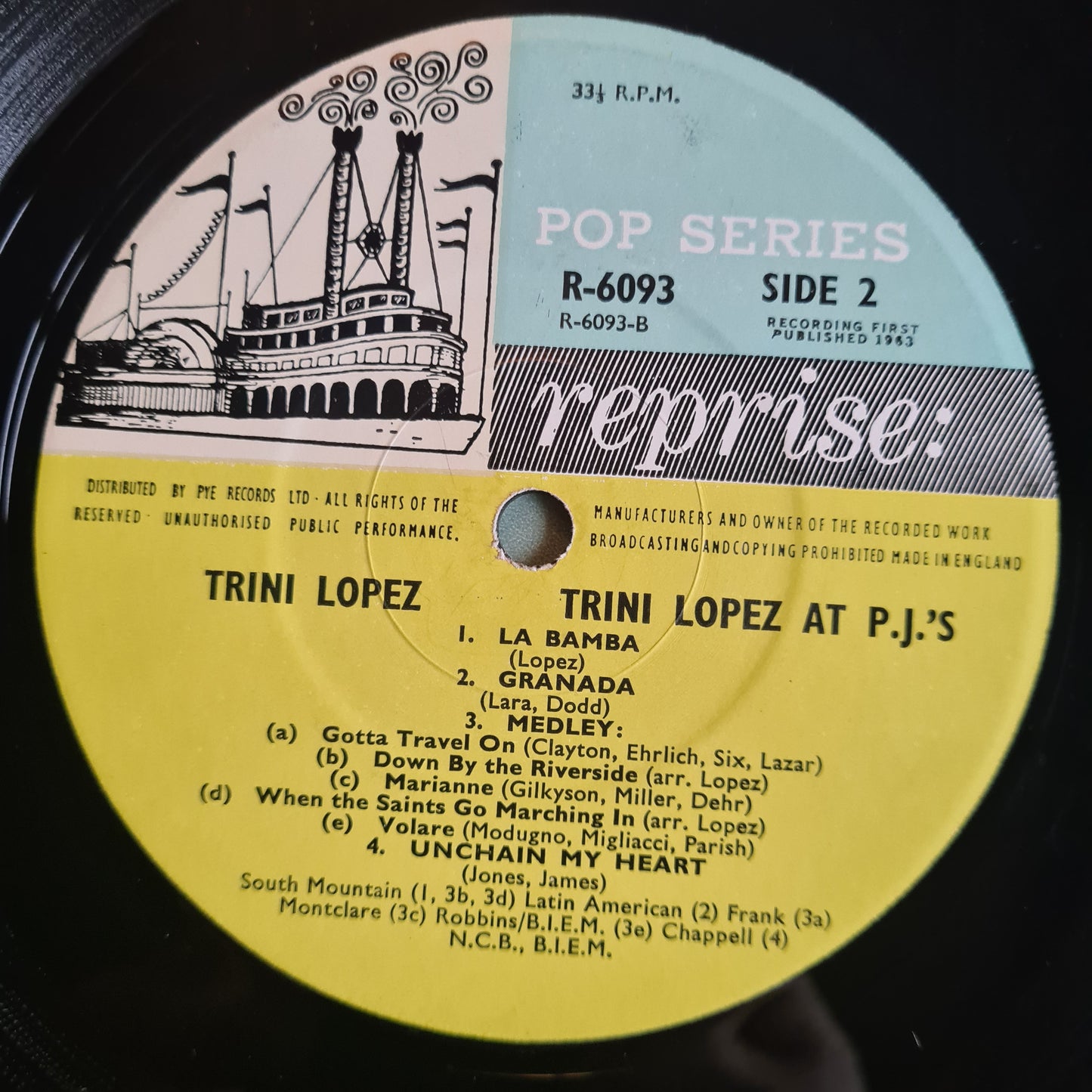 Trini Lopez– Trini Lopez At PJ's - 1963 (UK pressing) - Vinyl Record LP