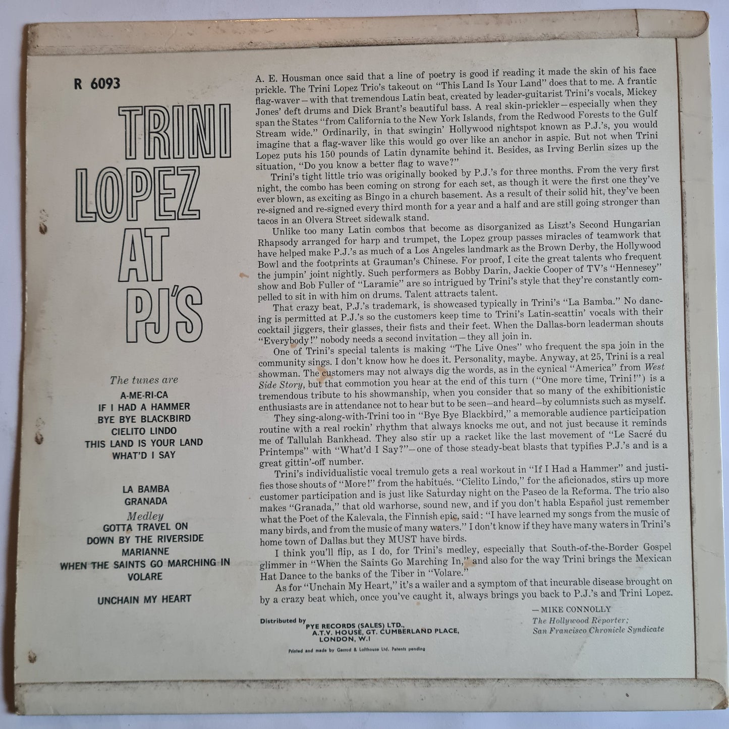 Trini Lopez– Trini Lopez At PJ's - 1963 (UK pressing) - Vinyl Record LP