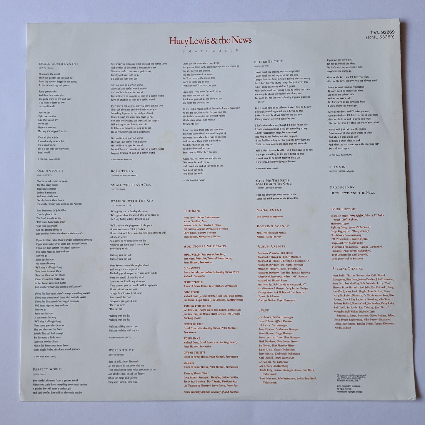 Huey Lewis & The News – Small World - 1988 - Vinyl Record