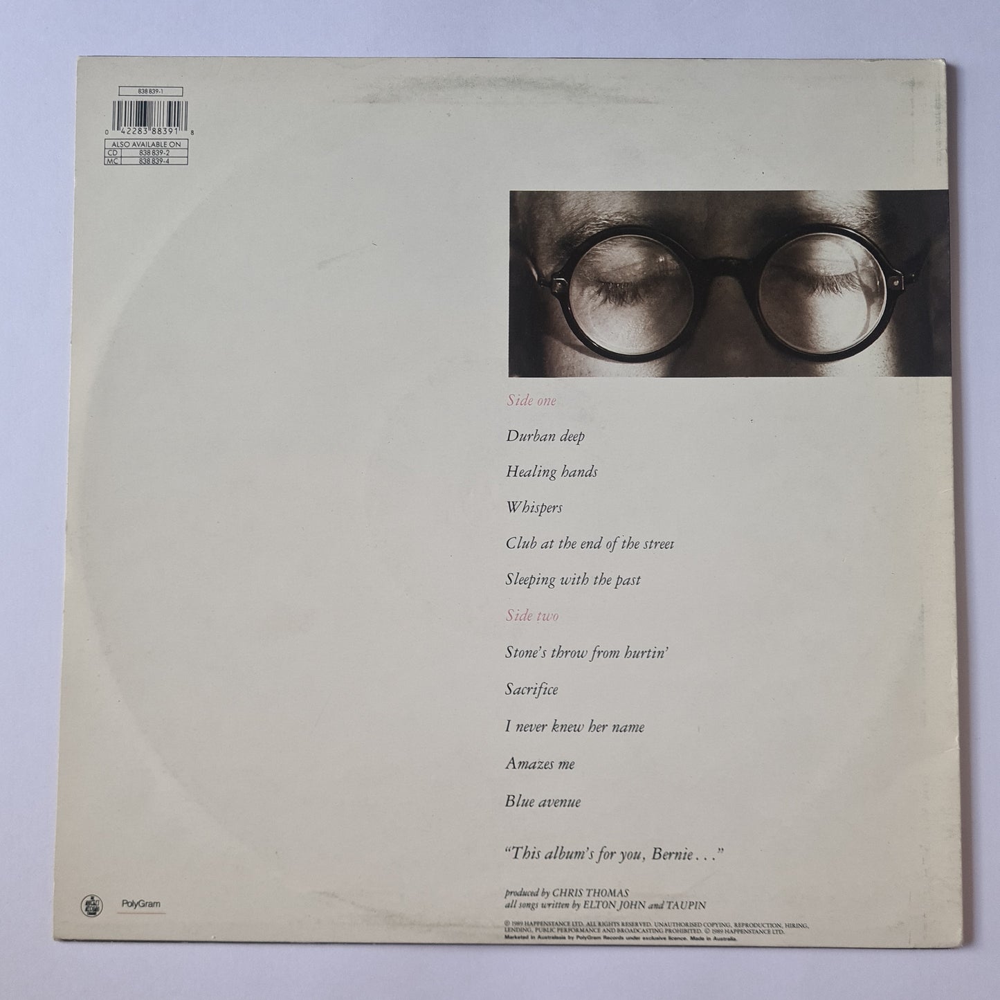 Elton John – Sleeping With The Past - 1989 - Vinyl Record