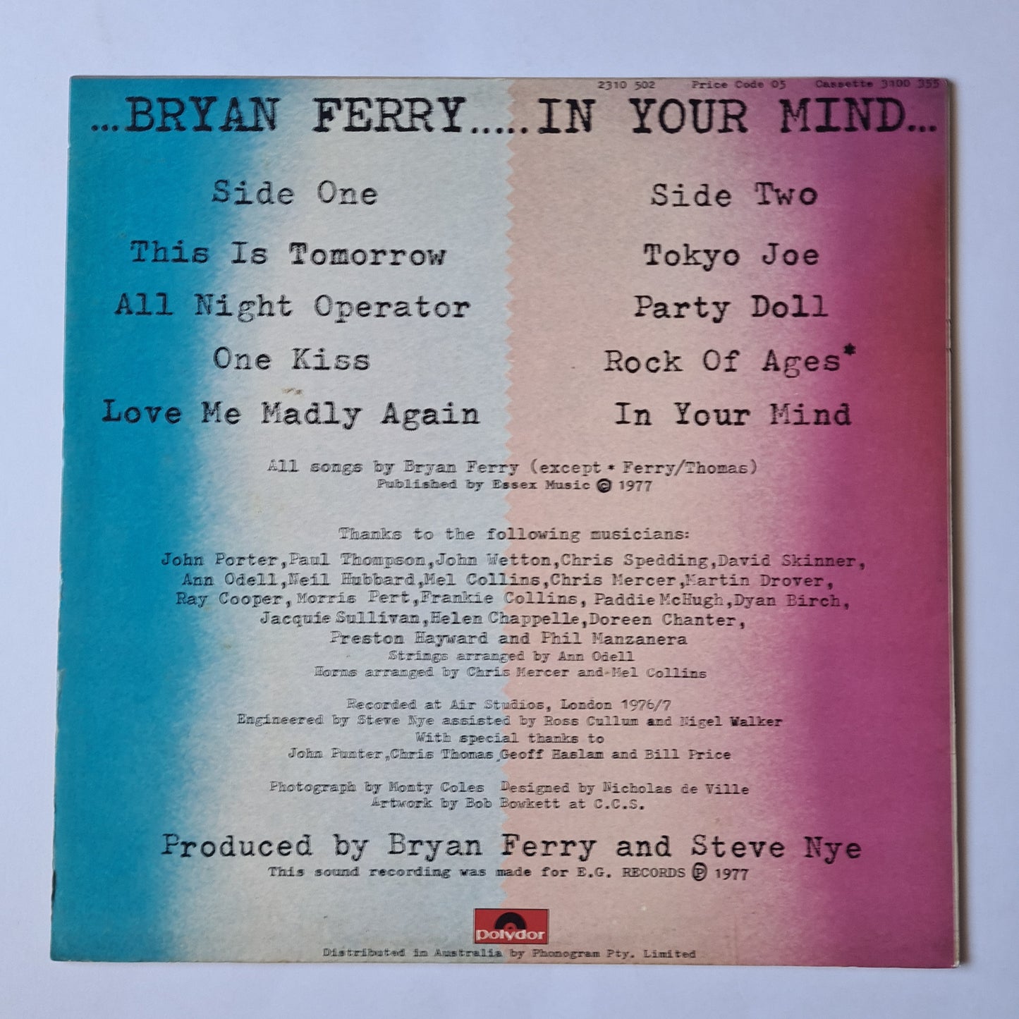 Bryan Ferry – In Your Mind - 1977 - Vinyl Record