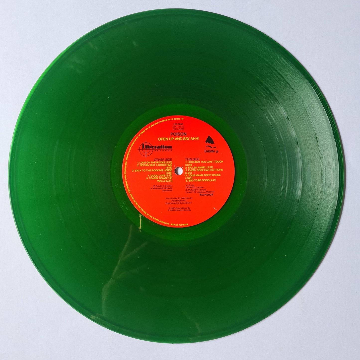 Poison – Open Up & Say... Ahh! - 1988 (Australian Tour Edition Transparent Green Vinyl) - Vinyl Record