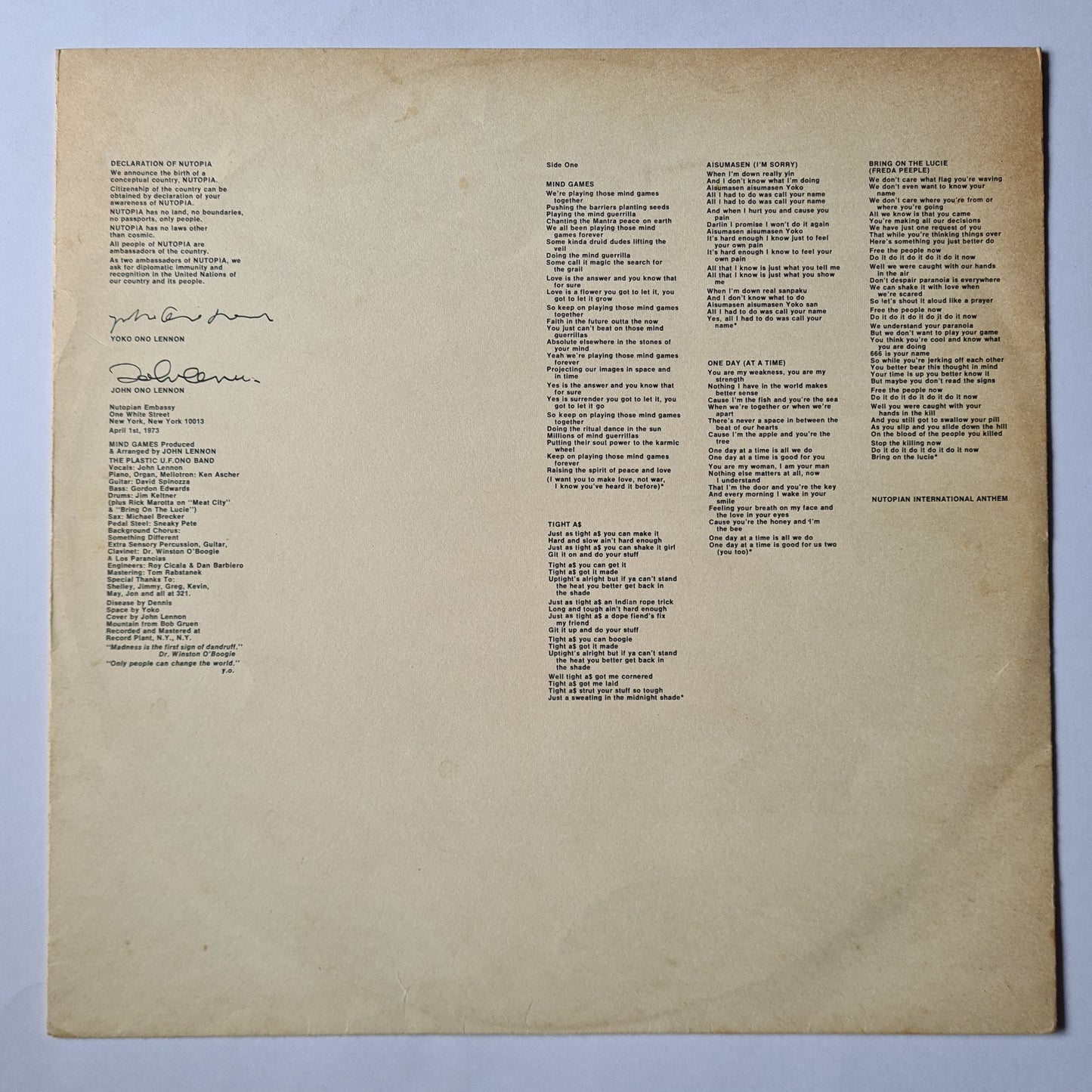 John Lennon (Beatles) – Mind Games - 1973 - Vinyl Record