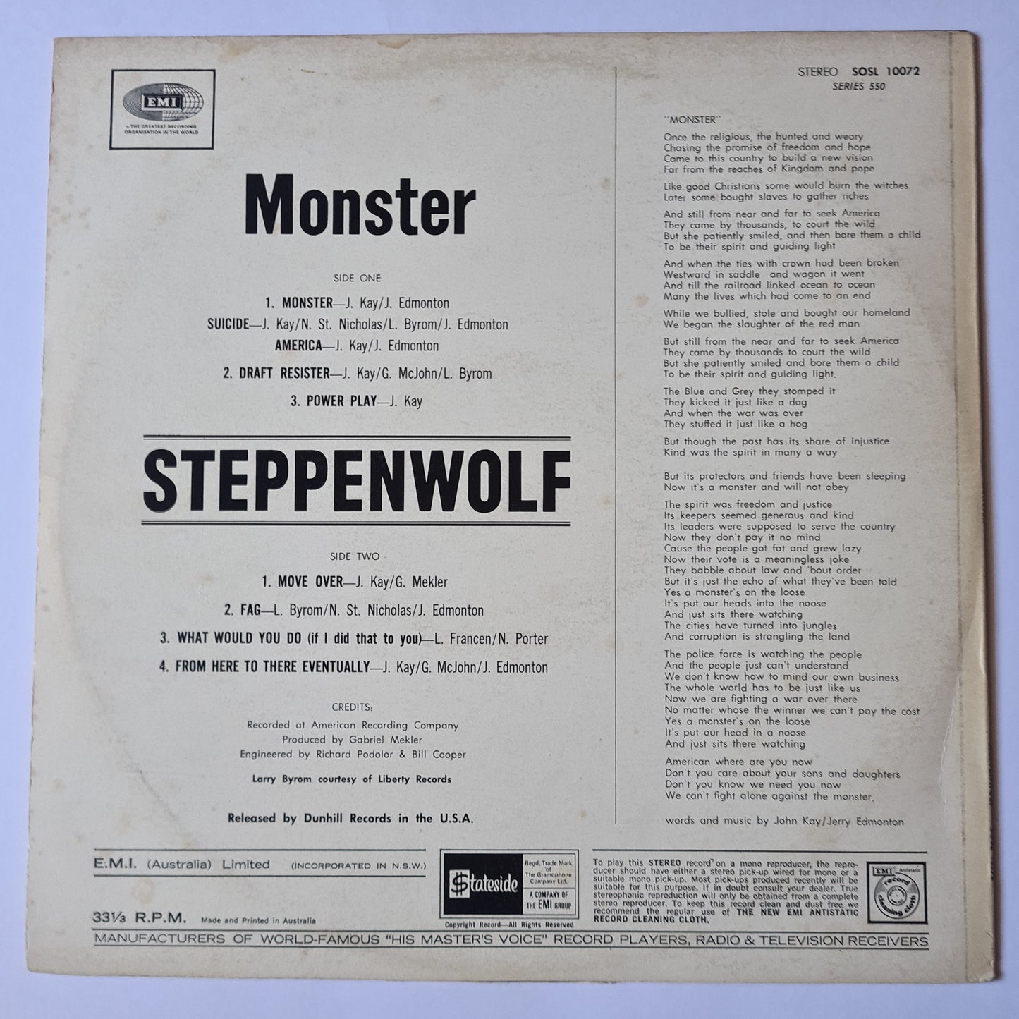 Steppenwolf – Monster - 1969 - Vinyl Record