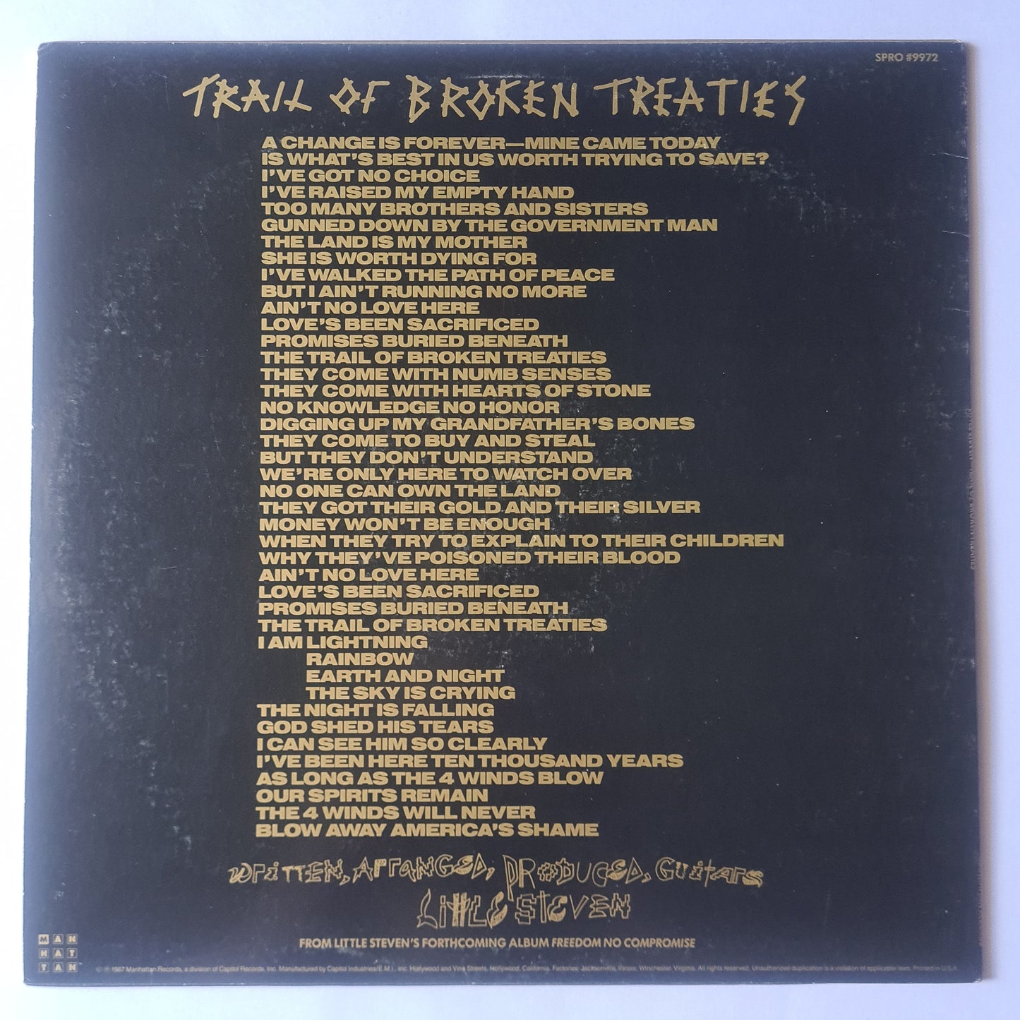 Little Steven – Trail Of Broken Treaties (12 Inch Single) - 1987 - Vinyl Record