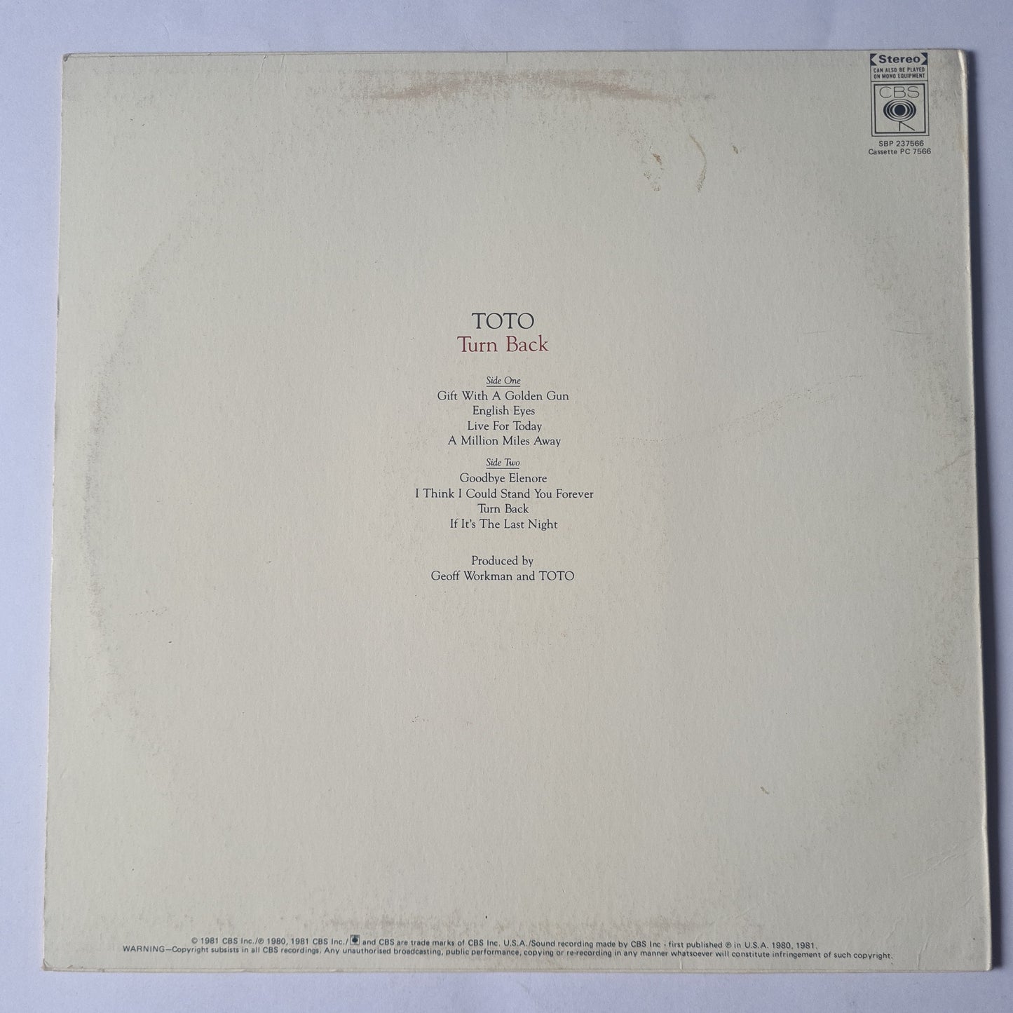 Toto – Turn Back - 1981 (with poster) - Vinyl Record