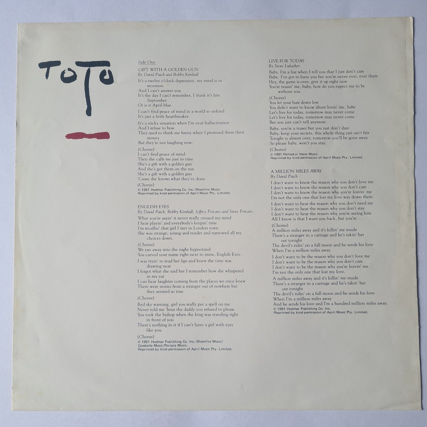 Toto – Turn Back - 1981 (with poster) - Vinyl Record