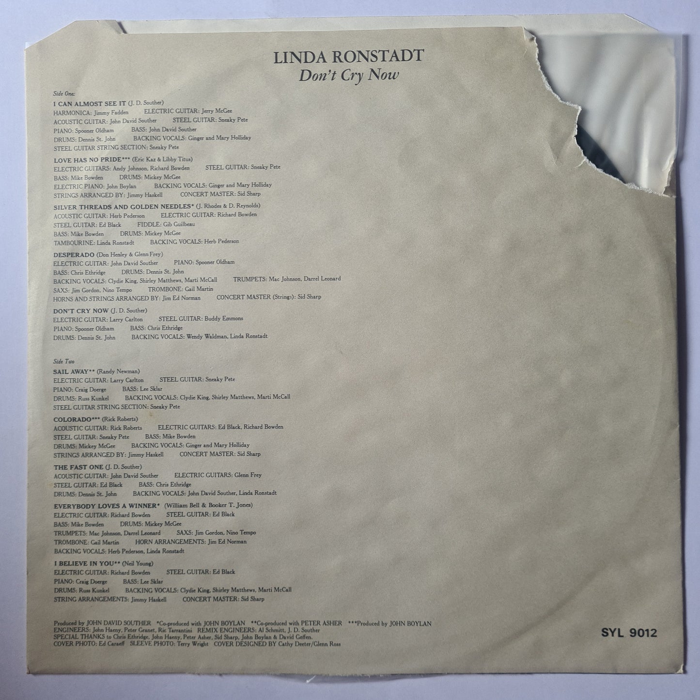 Linda Ronstadt – Don't Cry Now - 1973 - Vinyl Record