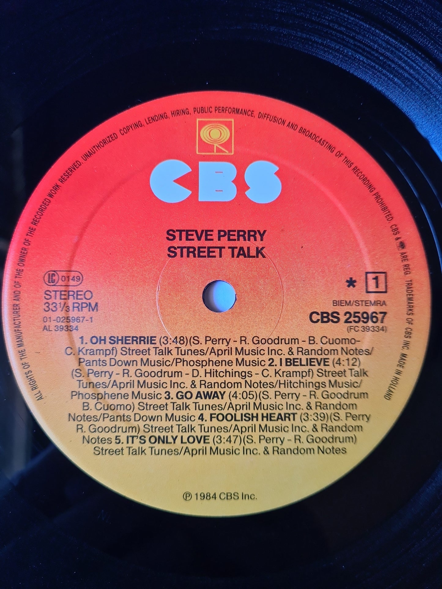 Steve Perry (Journey) – Street Talk - 1984 - Vinyl Record